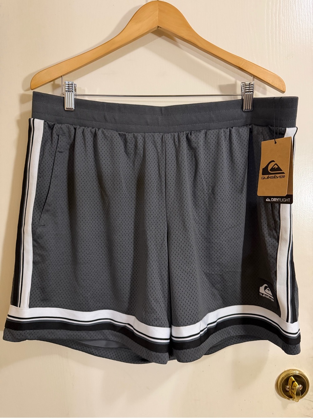 Quiksilver Men’s Gray Athletic Mesh Shorts with White Stripe (196)